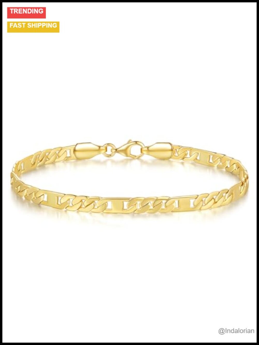 14K Gold Plated Flat Figaro Chain Bracelet